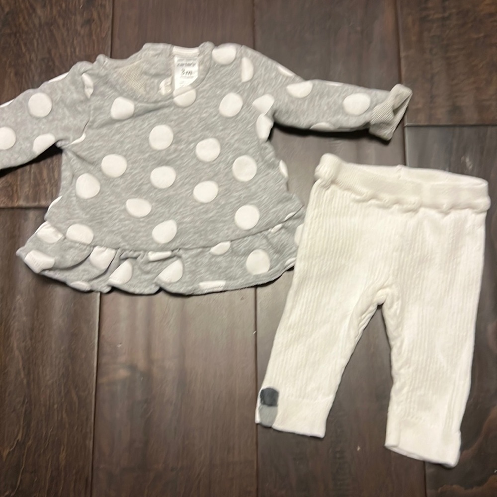 Adorable Carters Baby Girl Gray Polka dot top with sweater leggings outfit! - Picture 1 of 9